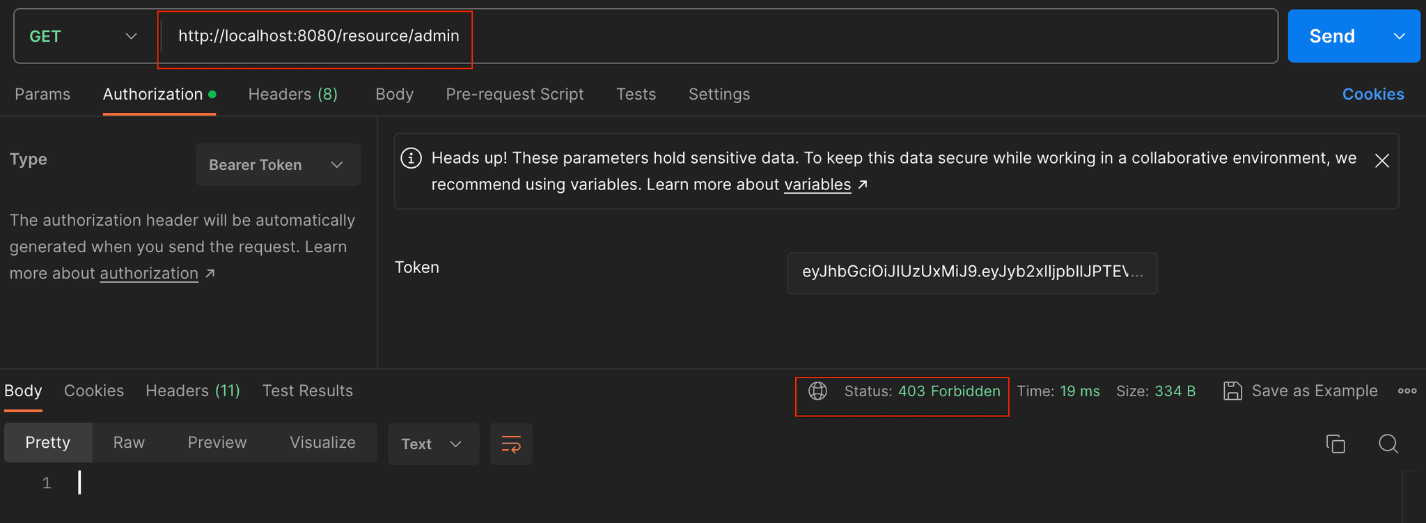 Truy cập API của admin với role là của user